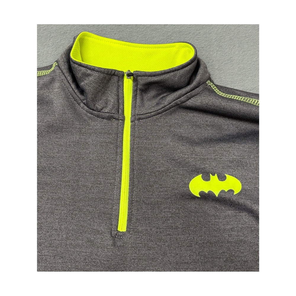 Batman DC Comics Youth Large Gray Neon Green 1/4 Zip Fleece Pullover Jacket L - Picture 10 of 12